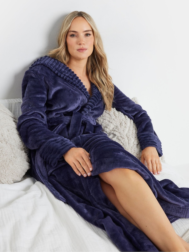 Long Tall Sally Purple Ribbed Trim Hooded Maxi Robe - Image 2 of 4