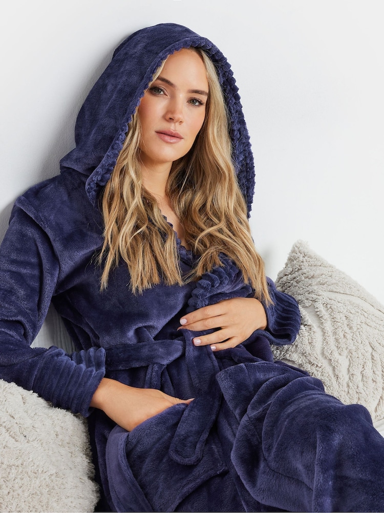 Long Tall Sally Purple Ribbed Trim Hooded Maxi Robe - Image 4 of 4