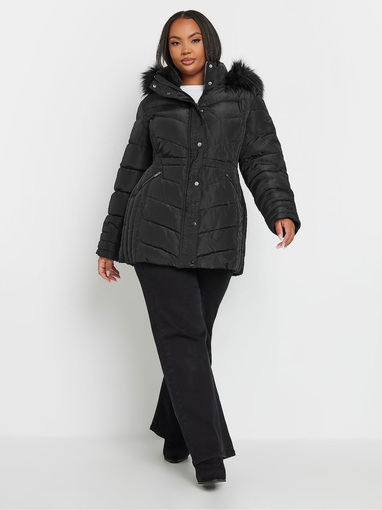 Yours Curve Black Padded Short coat - Image 2 of 4