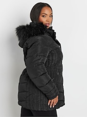 Yours Curve Black Padded Short coat - Image 3 of 4