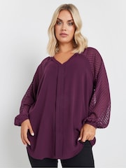 Morado - Blusa con mangas de efecto devoré de Yours Curve - Imagen 1 de 5