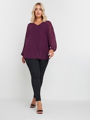 Morado - Blusa con mangas de efecto devoré de Yours Curve - Imagen 2 de 5