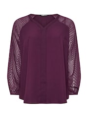 Morado - Blusa con mangas de efecto devoré de Yours Curve - Imagen 5 de 5