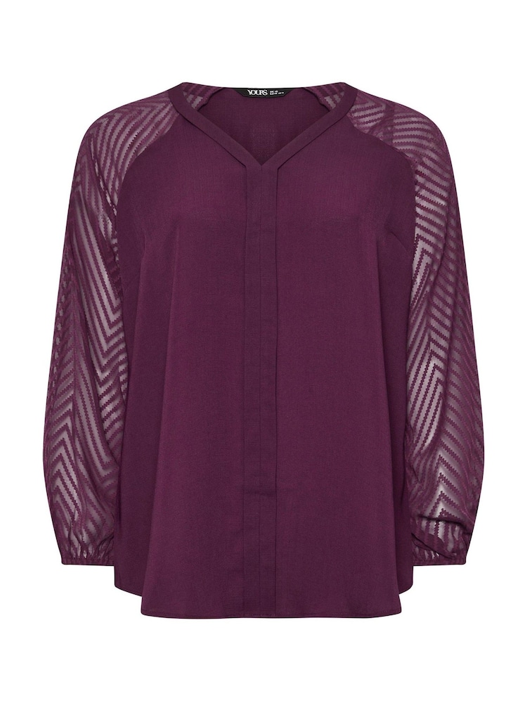 Morado - Blusa con mangas de efecto devoré de Yours Curve - Imagen 5 de 5