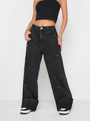 PixieGirl Petite Black Paint Splatter Jeans - Image 2 of 5