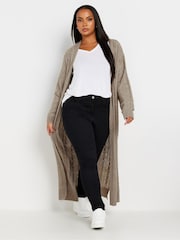 Yours Curve Grey Maxi Cable Knit Cardigan - Image 1 of 5