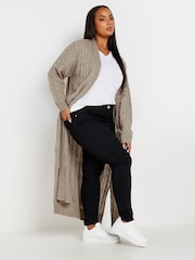 Yours Curve Grey Maxi Cable Knit Cardigan - Image 4 of 5