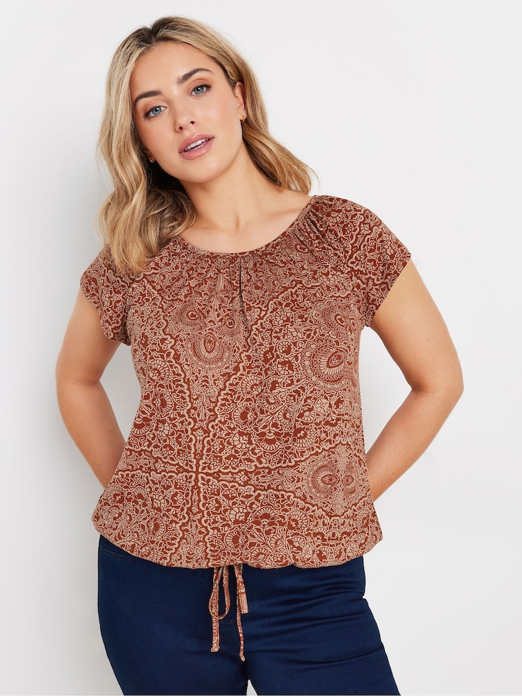 M&Co Red Bubble Hem Boho Top - Image 1 of 5
