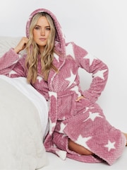 Long Tall Sally Pink Honeycomb Star Hooded Maxi Robe - Image 2 of 4