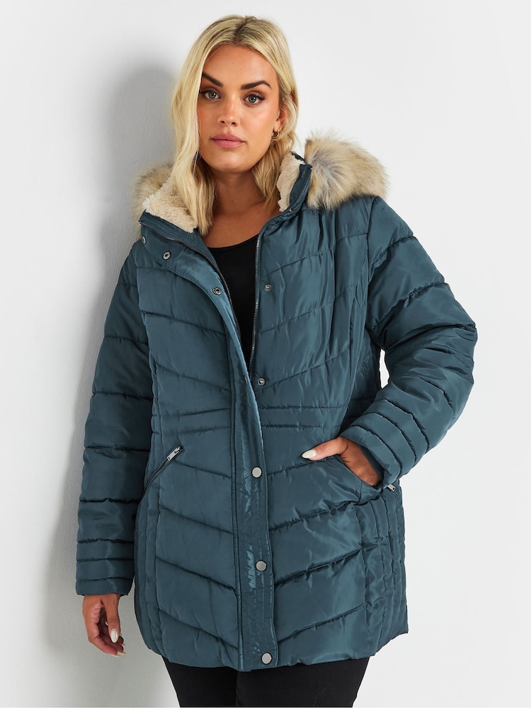 Yours Curve Blue Padded Short coat - Image 1 of 5