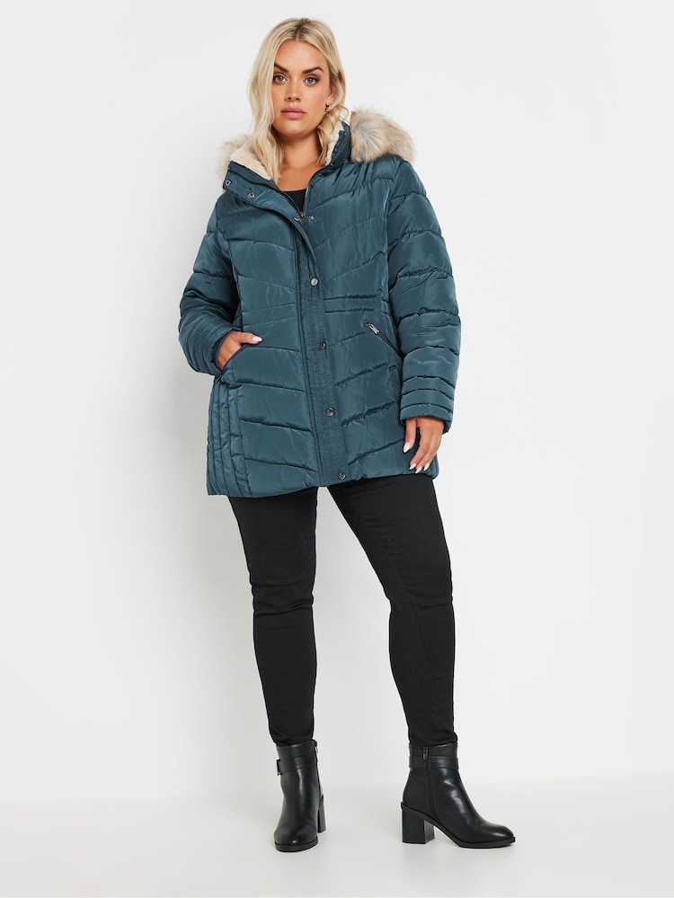 Yours Curve Blue Padded Short coat - Image 3 of 5