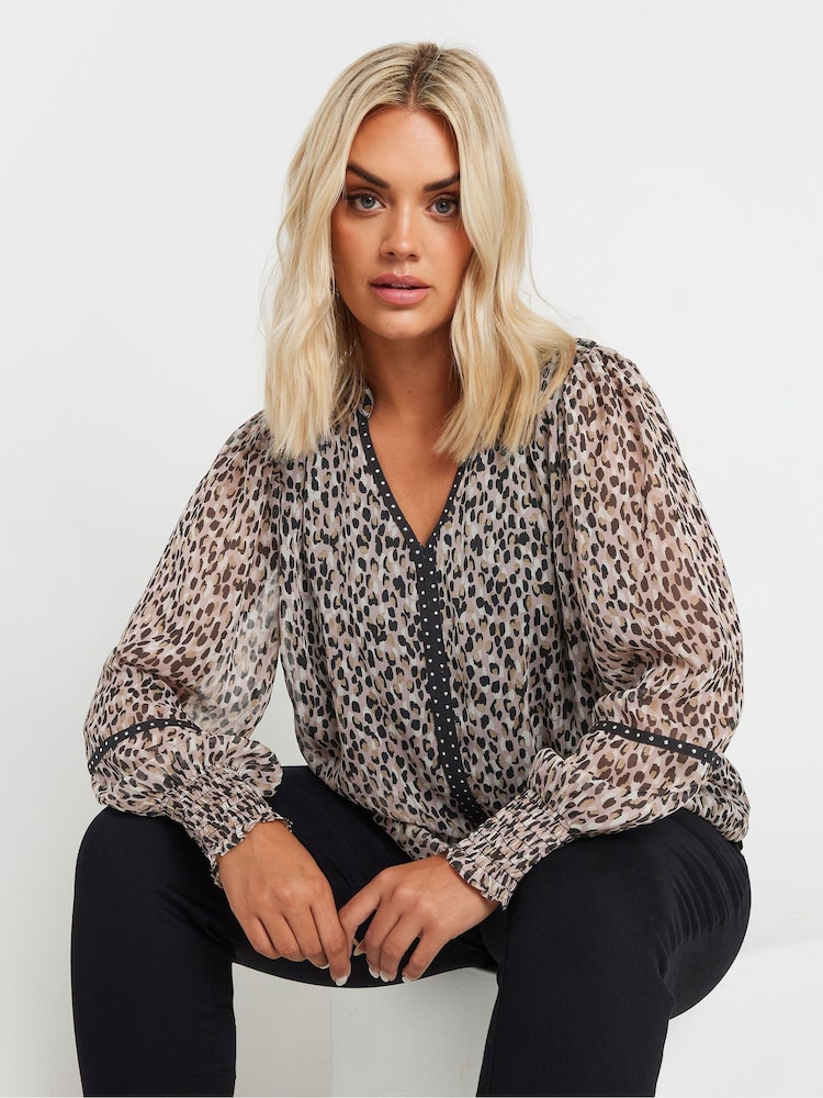 Yours Curve Natural Studded Tape Chiffon Blouse - Image 1 of 5