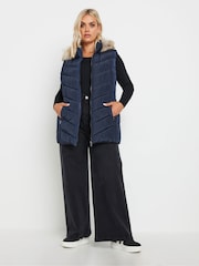 Yours Curve Blue Short Faux Fur Trim Padded Gilet - Image 3 of 6
