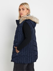 Yours Curve Blue Short Faux Fur Trim Padded Gilet - Image 4 of 6