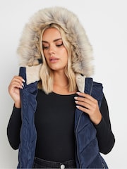 Yours Curve Blue Short Faux Fur Trim Padded Gilet - Image 5 of 6