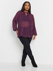 Yours Curve Purple Tie Neck Chiffon Top - Image 3 of 6