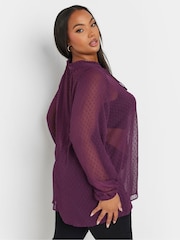 Yours Curve Purple Tie Neck Chiffon Top - Image 4 of 6