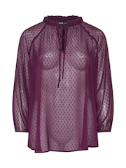 Yours Curve Purple Tie Neck Chiffon Top - Image 6 of 6