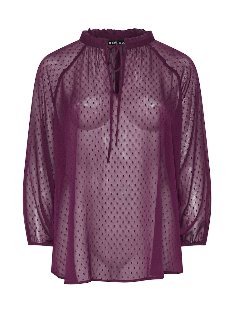 Yours Curve Purple Tie Neck Chiffon Top - Image 6 of 6