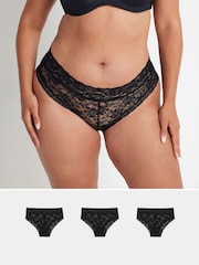 Yours Curve Black Lace Brazilian Briefs 3 Pack - Image 1 of 8