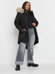 Yours Curve Black Faux Fur Trim 100% Cotton Parka - Image 1 of 4