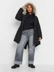 Yours Curve Black Faux Fur Trim 100% Cotton Parka - Image 2 of 4