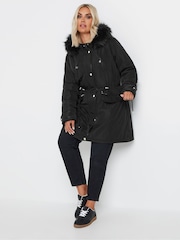Yours Curve Black Plush Faux Fur Trim Parka - Image 2 of 5