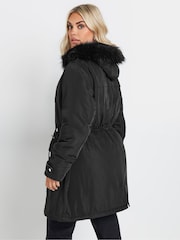 Yours Curve Black Plush Faux Fur Trim Parka - Image 3 of 5