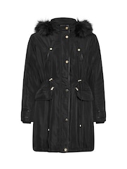 Yours Curve Black Plush Faux Fur Trim Parka - Image 5 of 5
