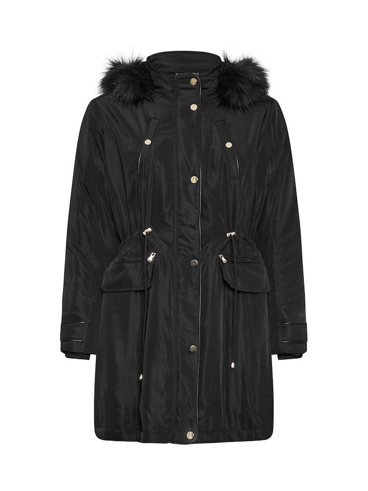 Yours Curve Black Plush Faux Fur Trim Parka - Image 5 of 5