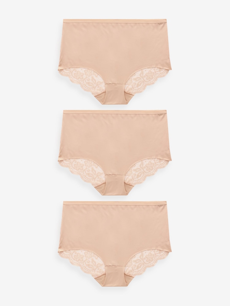 Yours Curve Nude Lace Back Full Briefs 3 Pack - Image 1 of 4 Yours Curve Nude Lace Back Full Briefs 3 Pack - Image 1 of 4