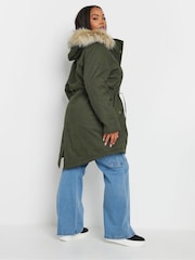 Yours Curve Green Faux Fur Trim 100% Cotton Parka - Image 3 of 4