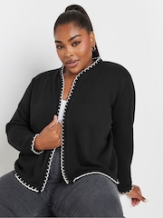 Yours Curve Black Scalloped Edge Short Cardigan - Image 1 of 5