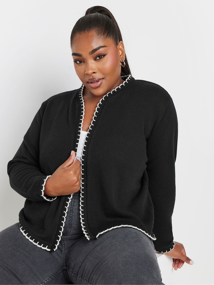 Yours Curve Black Scalloped Edge Short Cardigan - Image 1 of 5