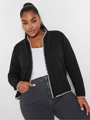Yours Curve Black Scalloped Edge Short Cardigan - Image 2 of 5