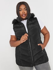 Yours Curve Black Short Faux Fur Trim Padded Gilet - Image 5 of 6
