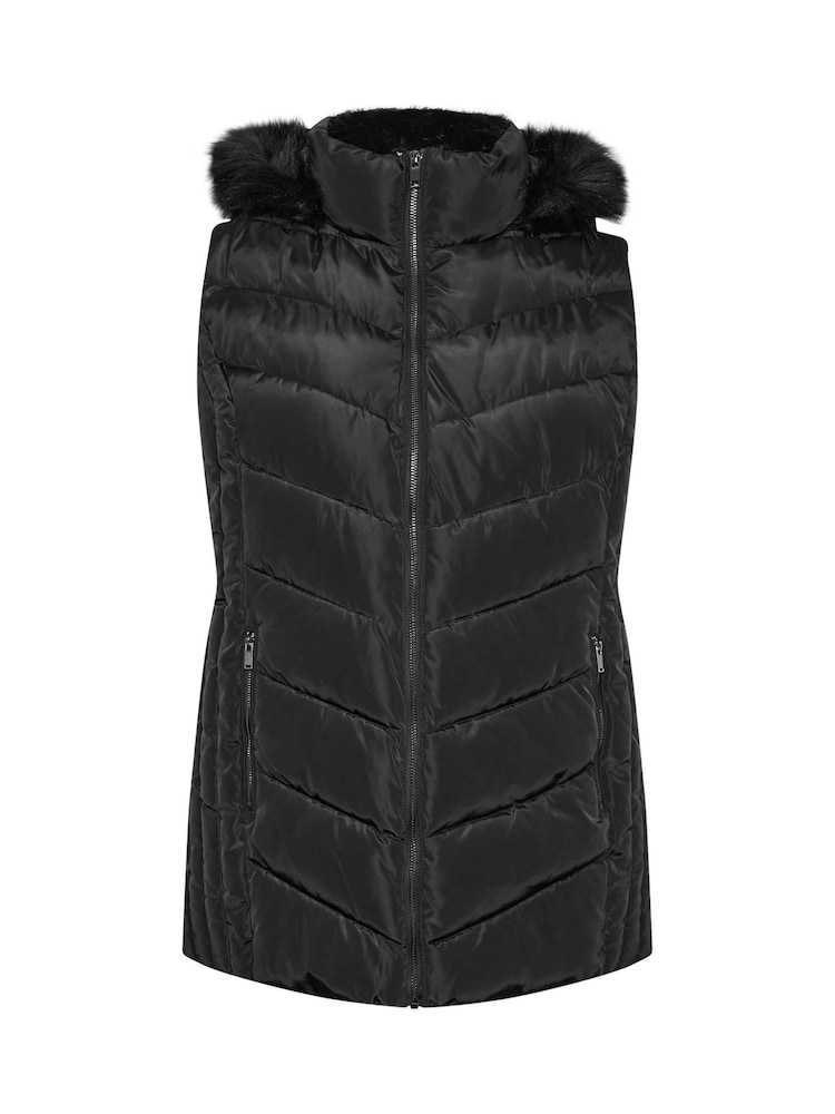 Yours Curve Black Short Faux Fur Trim Padded Gilet - Image 6 of 6
