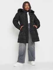 Yours Curve Black Midi Padded 2-In-1 Coat - Image 1 of 5