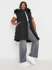 Yours Curve Black Midi Padded 2-In-1 Coat - Image 2 of 5