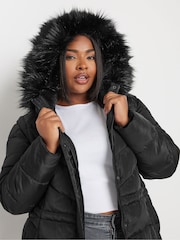 Yours Curve Black Midi Padded 2-In-1 Coat - Image 4 of 5