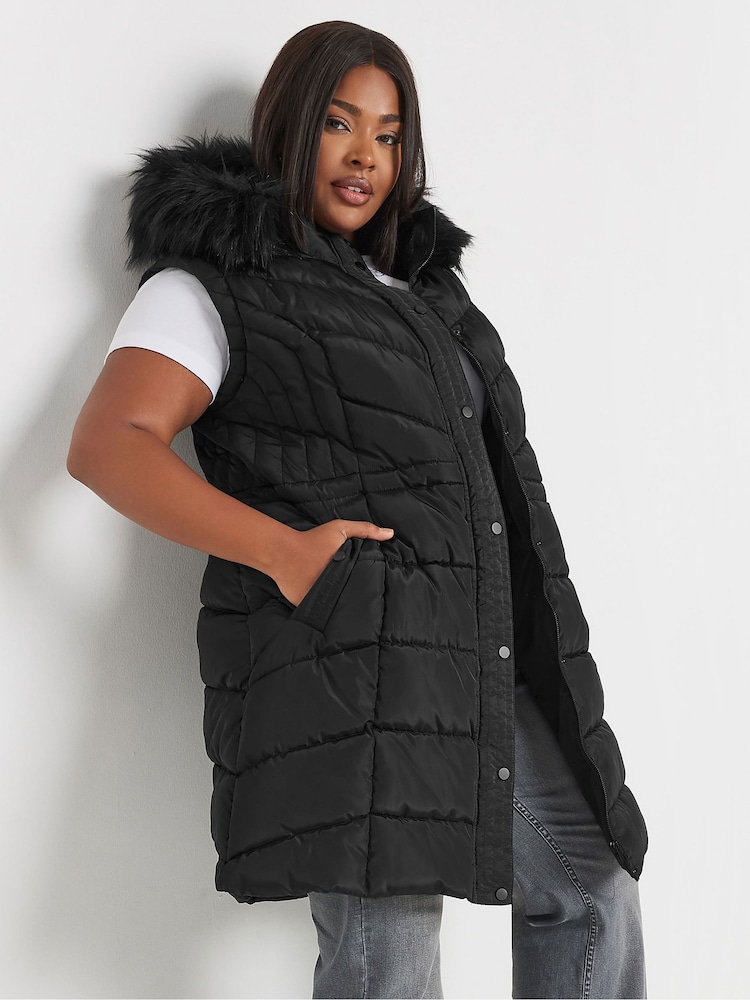Yours Curve Black Midi Padded 2-In-1 Coat - Image 5 of 5