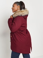 Yours Curve Purple Faux Fur Trim 100% Cotton Parka - Image 3 of 4