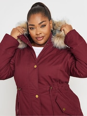 Yours Curve Purple Faux Fur Trim 100% Cotton Parka - Image 4 of 4
