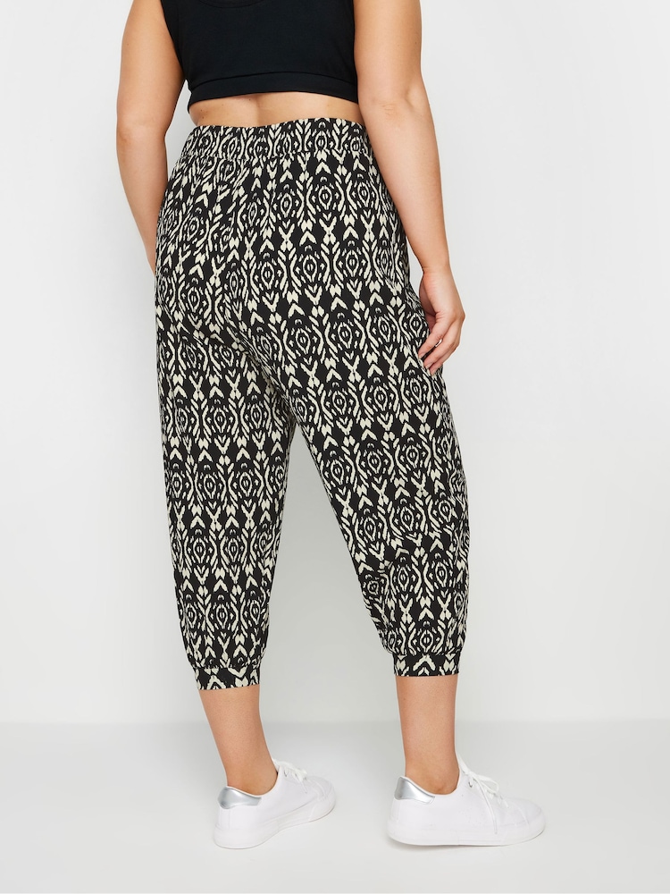 Yours Curve Black Paisley Textured Cropped Harem Trousers - Image 2 of 5