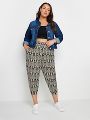 Yours Curve Black Paisley Textured Cropped Harem Trousers - Image 3 of 5