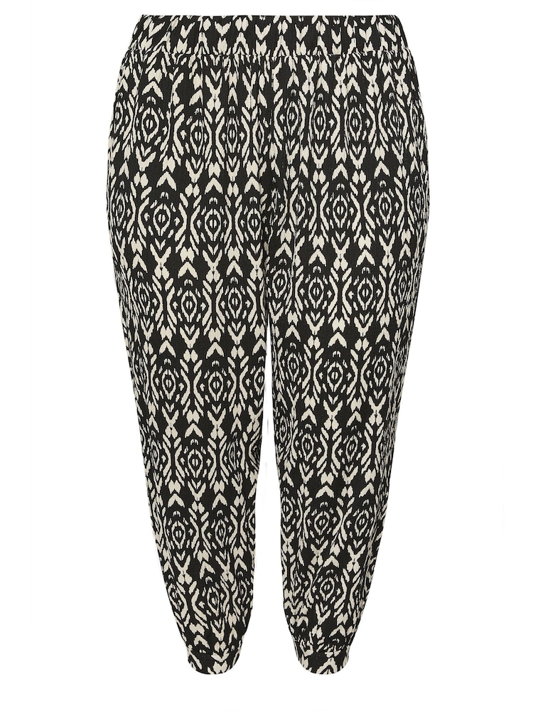 Yours Curve Black Paisley Textured Cropped Harem Trousers - Image 5 of 5