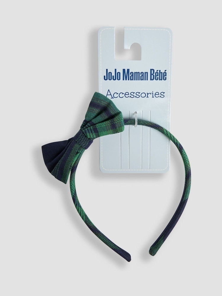 JoJo Maman Bébé Green Tartan Bow Headband - Image 1 of 3