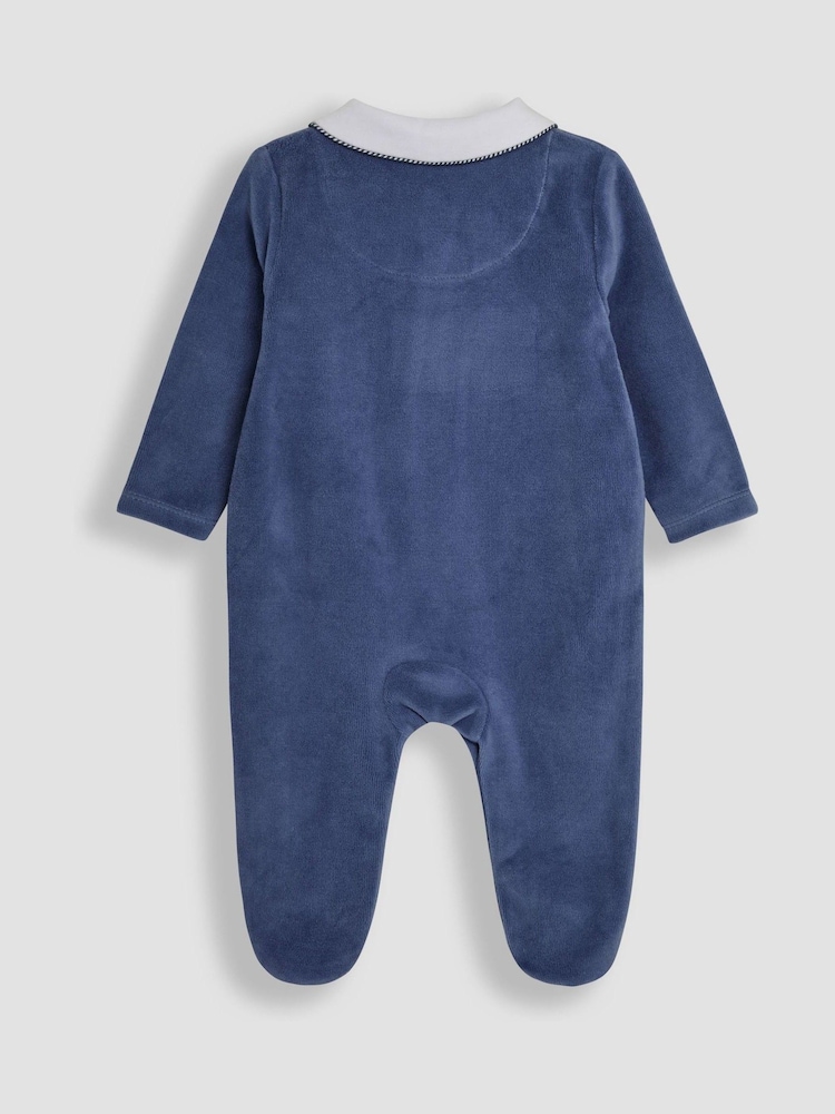 JoJo Maman Bébé Navy Paddington Collar Sleepsuit - Image 2 of 3