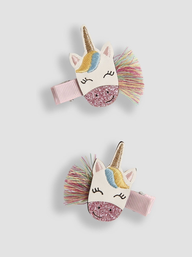 JoJo Maman Bébé Pink Unicorn Clips 2 Pack - Image 1 of 3