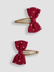 JoJo Maman Bébé Wine Glitter Bow Clips 2 Pack - Image 1 of 3